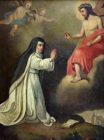 Obraz Widzenie bł. Bronisławy (1849, mal. Wojciech Eljasz-Radzikowski) pochodzący z&nbsp;bocznego ołtarza kościoła św. Augustyna i&nbsp;św. Jana Chrzciciela w&nbsp;Krakowie