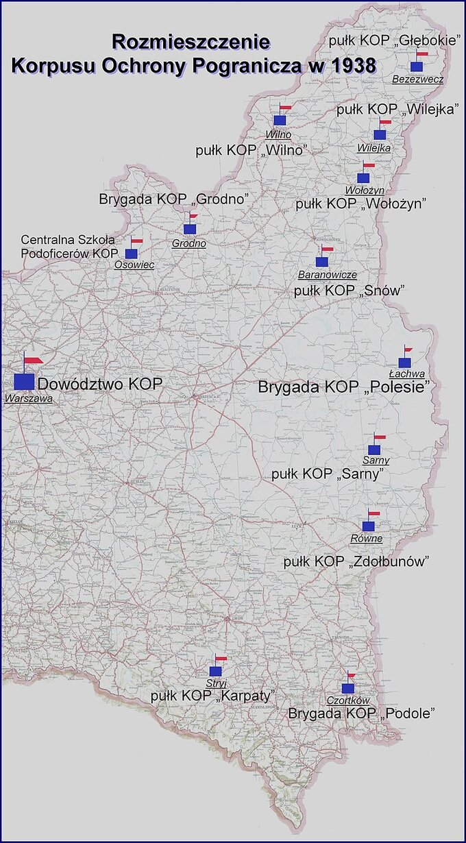 Rozmieszczenie Korpusu Ochrony Pogranicza w 1938