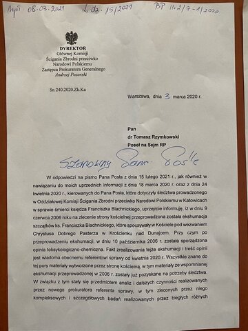 Odpowiedź prokuratora Andrzeja Pozorskiego na&nbsp;pytanie posła Tomasza Rzymkowskiego (1)