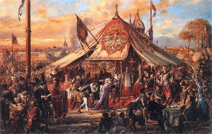 "The power of the Republic at its zenith.  golden freedom.  election"Jan Matejko