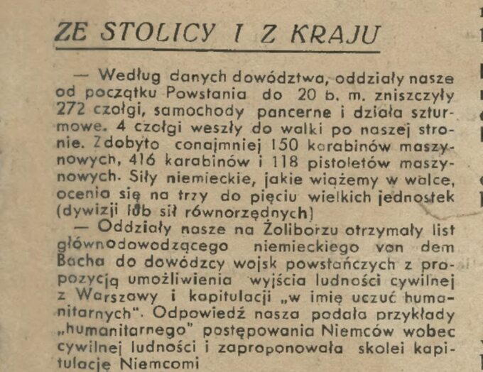 Fragment "Biuletynu Informacyjnego" z 21 września 1944 roku.