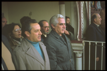 &Aacute;lvaro Cunhal (w środku z&nbsp;siwymi włosami) podczas komunistycznego wiecu w&nbsp;Lizbonie, 1976 rok.