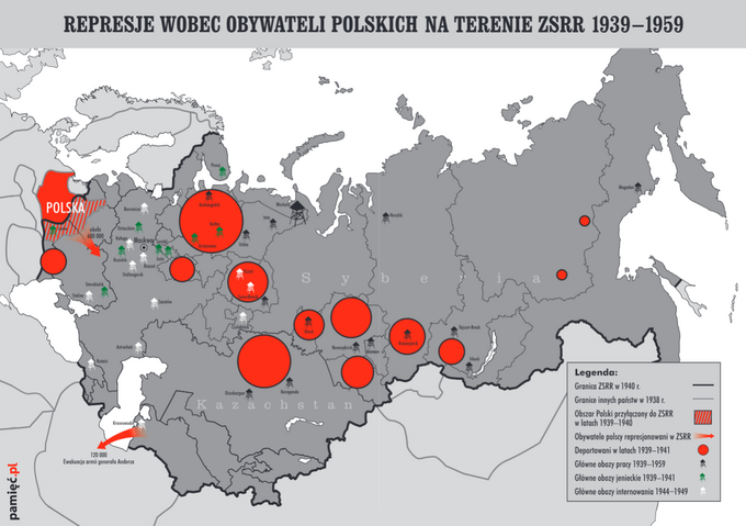 Mapa represji wobec obywateli polskich na terenie ZSRR w latach 1939-1959