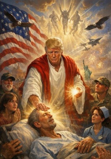Grafika opublikowana przez Donalda Trumpa, kt&oacute;ra przedstawia go&nbsp;jako Jezusa Chrystusa