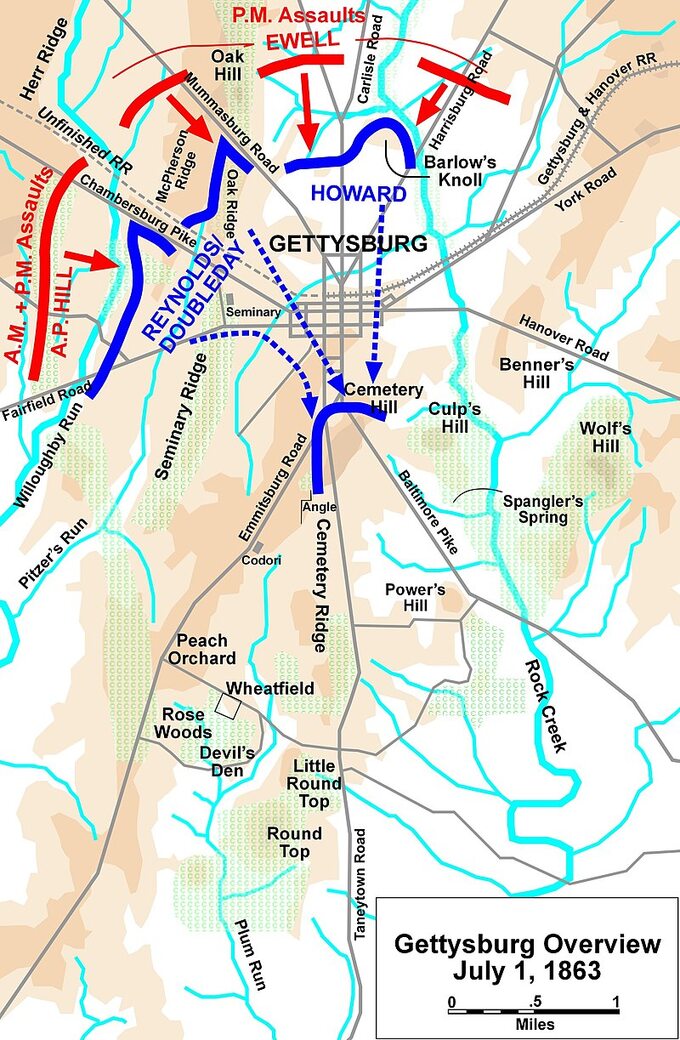 Bitwa pod Gettysburgiem. Sytuacja 1 lipca (środa)