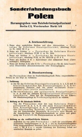 Jedna z&nbsp;pierwszych stron "Sonderfahndungsbuch Polen"