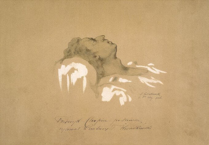 Fryderyk Chopin uwieczniony na rysunku tuż po śmierci, rys. Teofil Kwiatkowski