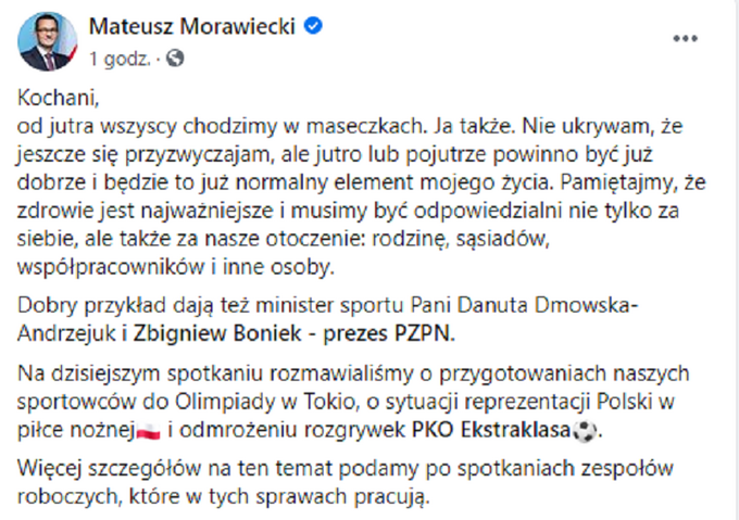 Premier Mateusz Morawiecki na Facebooku