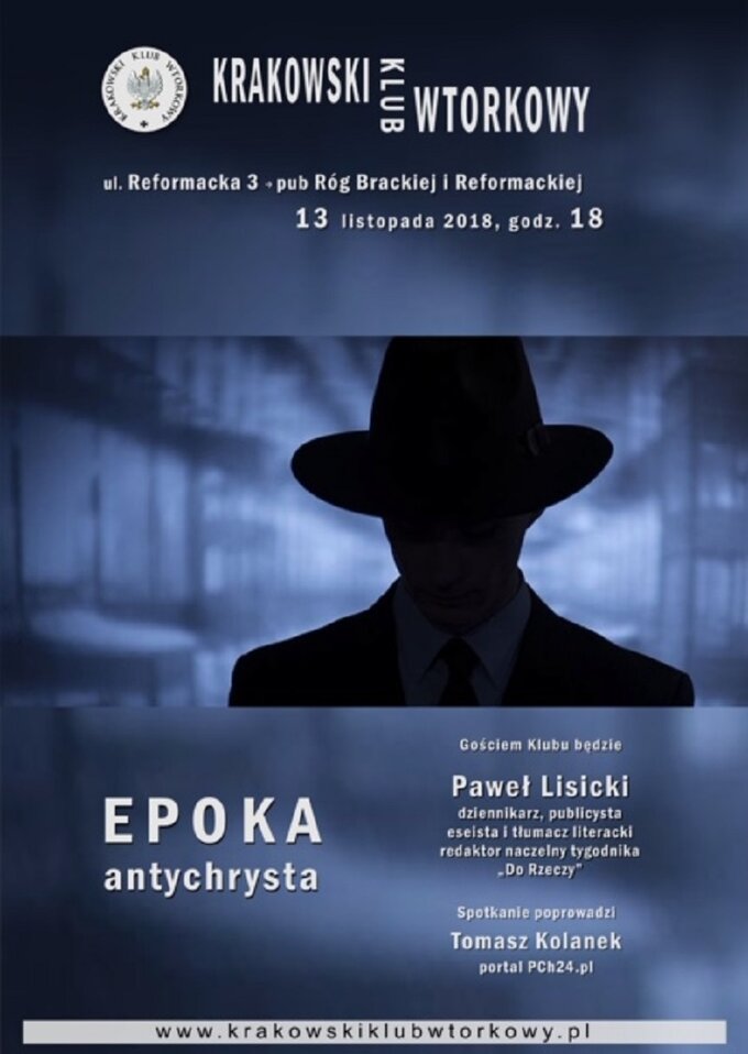 "Epoka Antychrysta". Zapraszamy na spotkanie autorskie z Pawłem Lisickim [PLAKAT]