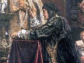 J. Matejko, "Śluby lwowskie". Fragment obrazu ukazujący kr&oacute;la Jana Kazimierza