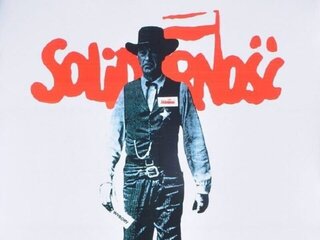 Plakat &bdquo;Solidarności&rdquo; (fragment) nawiązujący do&nbsp;kadru z&nbsp;filmu &bdquo;W samo południe&rdquo;