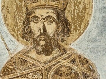 Konstantyn XI Paleolog -&nbsp;ostatni cesarz Bizancjum. Fresk odkryty w&nbsp;2024 roku w&nbsp;klasztorze na&nbsp;Peloponezie