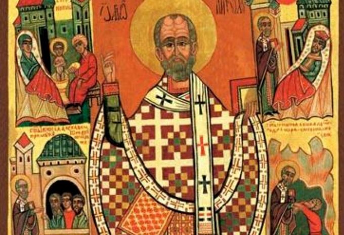 Ikona przedstawiająca świętego Mikołaja, biskupa Miry (fragment)