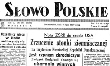 Tytuł we&nbsp;wrocławskim dzienniku "Słowo Polskie" z&nbsp;lipca 1950&nbsp;r.