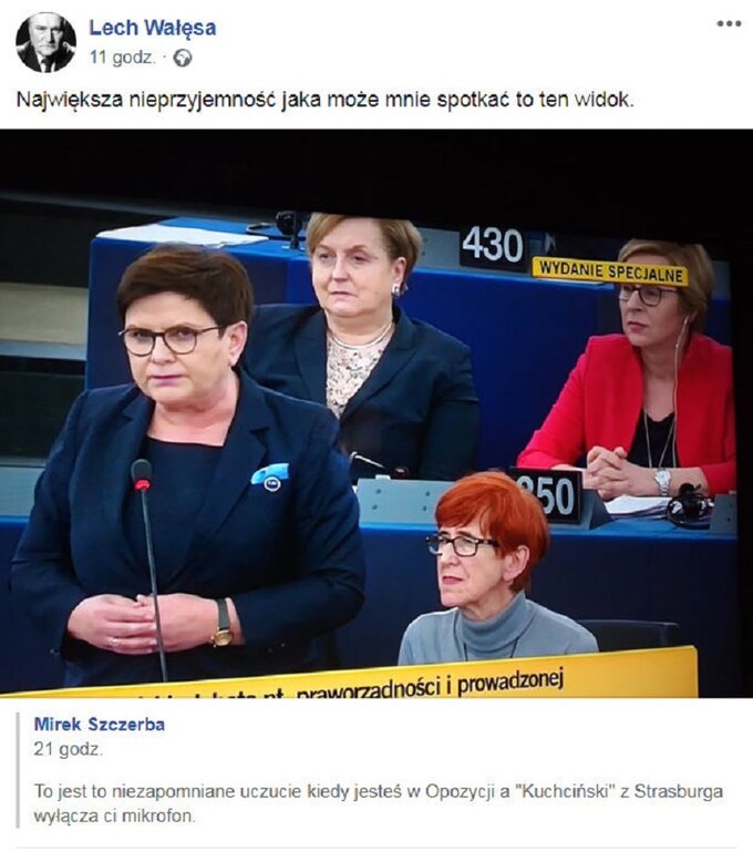 Były prezydent Lech Wałęsa w kontrowersyjny sposób skomentował wystąpienie Beaty Szydło.