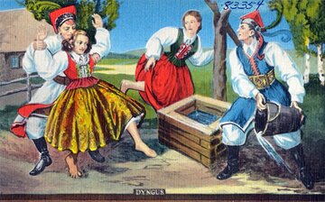 Śmigus-dyngus. Poczt&oacute;wka, lat 30. XX wieku