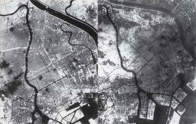 Zdjęcia lotnicze Tokio przed i po bombardowaniach 10 marca 1945 r.
