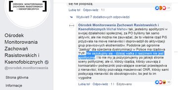 Wpis Ośrodka Monitorowania Zachowań Rasistowskich i&nbsp;Ksenofobicznych