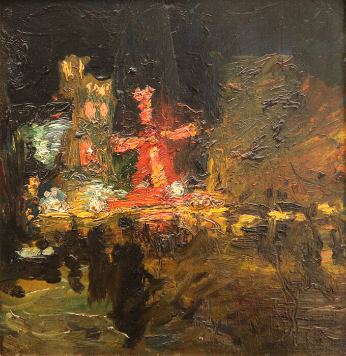 Moulin Rouge w Paryżu nocą, 1892 rok, olej/deska; 19,5 x 19 cm, Muzeum Narodowe w Poznaniu.