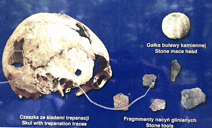 Fragment tablicy informacyjnej przy grobowcu megalitycznym