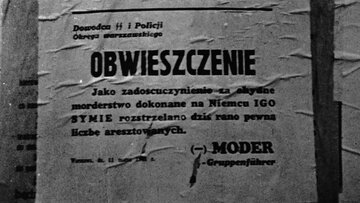 Obwieszczenie niemieckie o&nbsp;rozstrzelaniu "pewnej liczby aresztowanych jako zadośćuczynienie za&nbsp;umyślne zabicie Igo Syma"