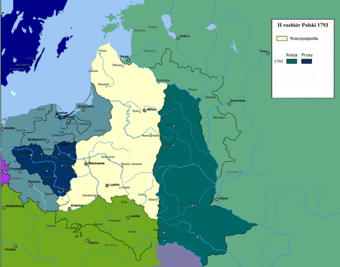 Drugi rozbiór ziem Rzeczpospolitej - mapa