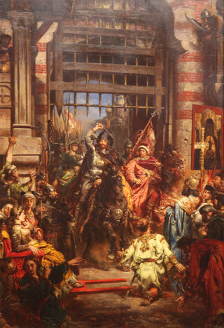 "Bolesław Chrobry ze&nbsp;Świętopełkiem przy Złotej Bramie w&nbsp;Kijowie" pędzla Jana Matejki z&nbsp;1884 rok. Fot: Archiwum autora