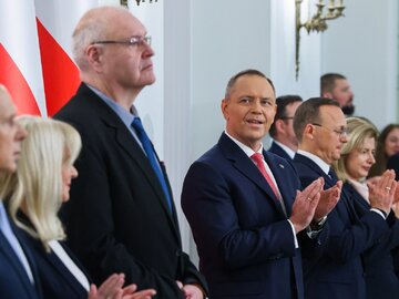Prezydent Karol Nawrocki i&nbsp;prezes Trybunału Konstytucyjnego Bogdan Święczkowski