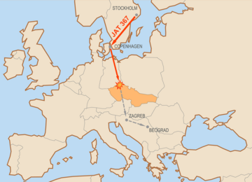 Mapa przedstawiająca trasę lotu JAT 367