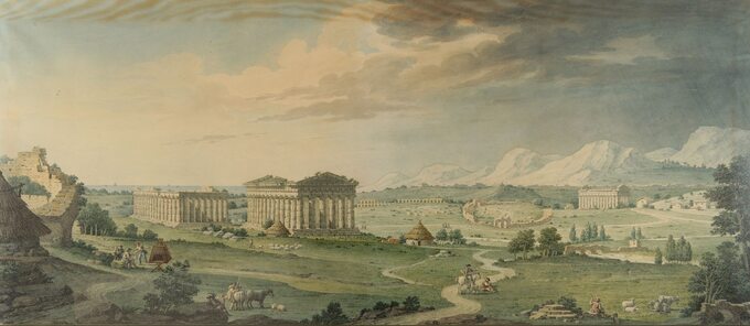 Isidro González Velázquez, "Widok wspaniałych ruin starożytnego miasta Paestum", 1837