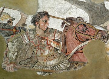 Aleksander na&nbsp;Bucefale podczas bitwy pod&nbsp;Issos (333 p.n.e.). Fragment tzw. mozaiki Aleksandra z&nbsp;Domu Fauna w&nbsp;Pompejach