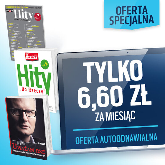 Autoodnawialna 3 miesięczna subskrypcja Do Rzeczy + Historia Do Rzeczy (19,80 zł I kwartał, każdy następny 59,80 zł) OTRZYMACIE PAŃSTWO: wydania tygodnika i miesięcznika, dodatkowe artykuły i programy naszych publicystów. Subskrypcję można anulować w dowolnym momencie.