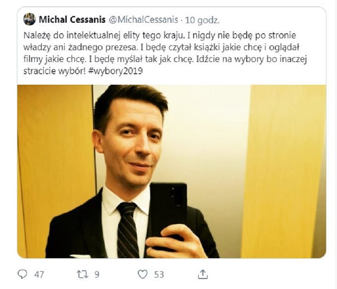 „Należę do intelektualnej elity tego kraju” – napisał na Twitterze dziennikarz, Michał Cessanis.