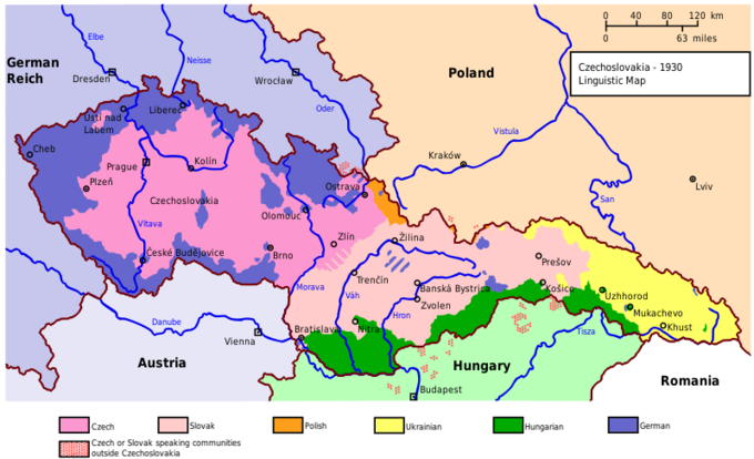 Mapa narodowości Czechosłowacji w 1930 roku