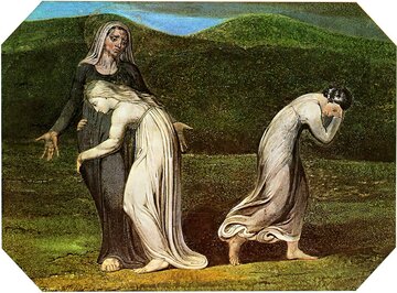 Scena z&nbsp;Księgi Rut: Noemi błagająca Rut i&nbsp;Orpę o&nbsp;powr&oacute;t do&nbsp;krainy Moabu, obraz Williama Blake&rsquo;a , 1795