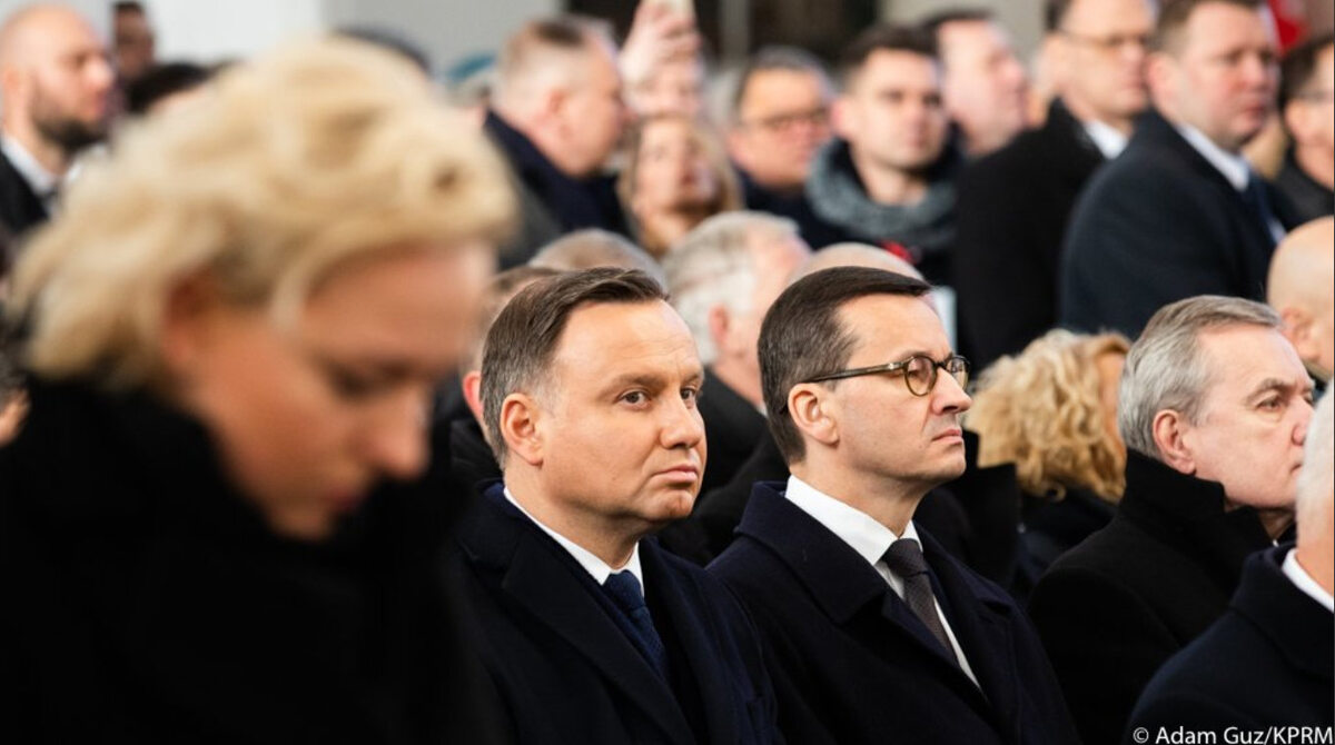 Andrzej Duda, Mateusz Morawiecki i Piotr Gliński na pogrzebie Pawła Adamowicza 