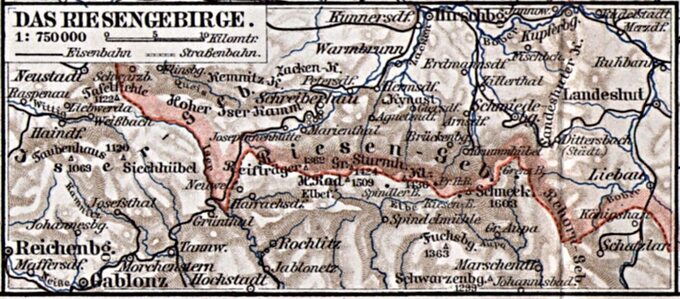 Karkonosze, niemiecka mapa z około 1905 roku