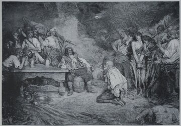 Kapitan Henry Morgan w&nbsp;Porto Bello. Obraz Howarda Pyle'a z&nbsp;XIX w.