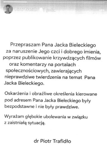 Przeprosiny Piotra Trafidło