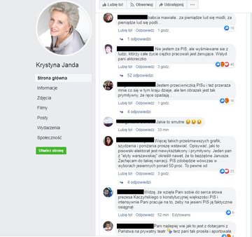 Komentarze pod&nbsp;postem Krystyny Jandy