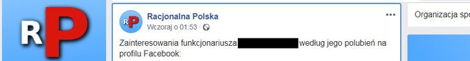 Fragment wpisu na jednym z profili na Facebooku. Dane funkcjonariusza wykreślone zostały przez redakcję.