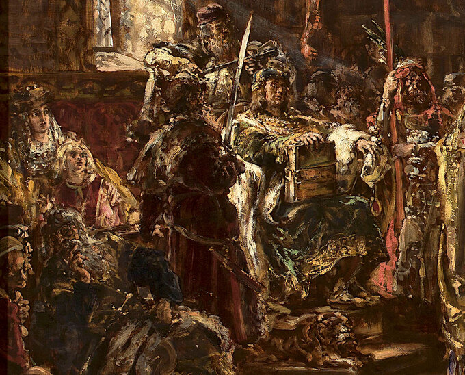 Jan Matejko, „Pierwszy Sejm w Łęczycy” z cyklu „Dzieje cywilizacji w Polsce” (fragment)