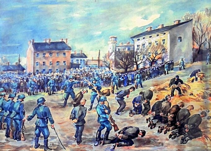 Akwarela J&oacute;zefa Ludwikiewicza, "Egzekucja Stu Straconych w&nbsp;Zgierzu"