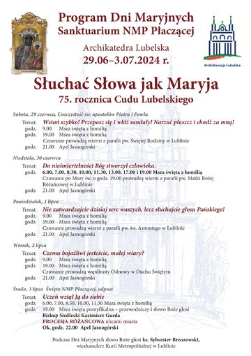 Program Dni Maryjnych w&nbsp;Sanktuarium NMP Płaczącej