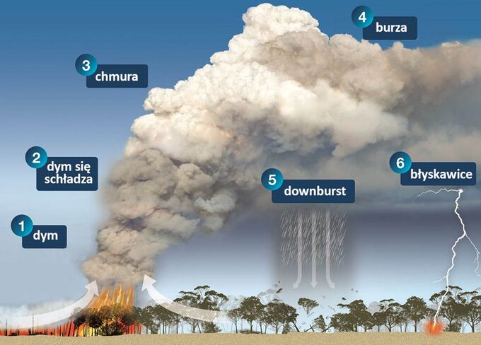 Schemat powstawania chmur Cumulonimbus flammagenitus