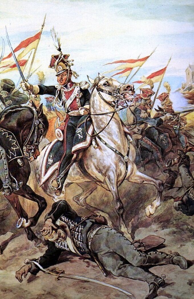 Bitwa szwoleżer&oacute;w z&nbsp;huzarami pruskimi, mal. Juliusz Kossak