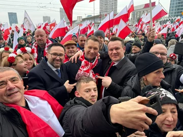 Daniel Obajtek, Przemysław Czarnek i Dominik Tarczyński na Marszu Niepodległości 2024 