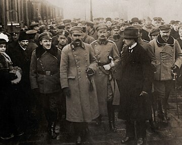 Powitanie J&oacute;zefa Piłsudskiego na&nbsp;Dworcu Wiedeńskim w&nbsp;Warszawie po&nbsp;przybyciu z&nbsp;Krakowa