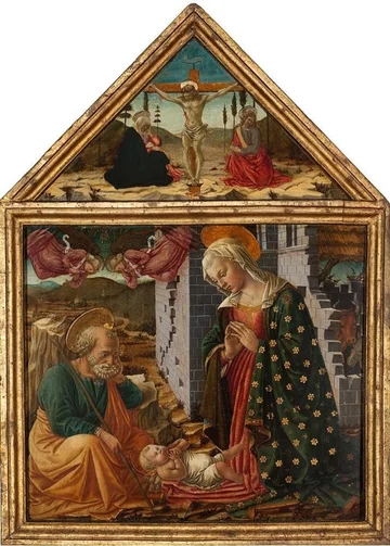Fra Diamante, "Adoracja Dzieciątka i Ukrzyżowanie", ok. 1470 