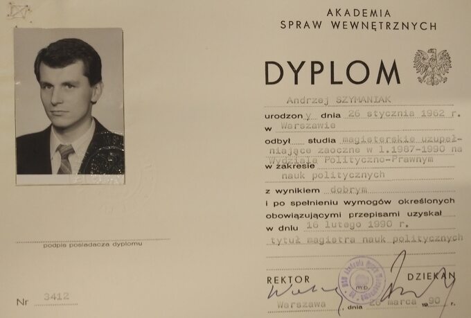 Dyplom Andrzeja Szymaniaka